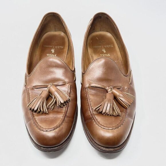 Polo Ralph Lauren x Crockett & Jones 8.5 D Light Brown Leather Tassel Loafers - Picture 2 of 11